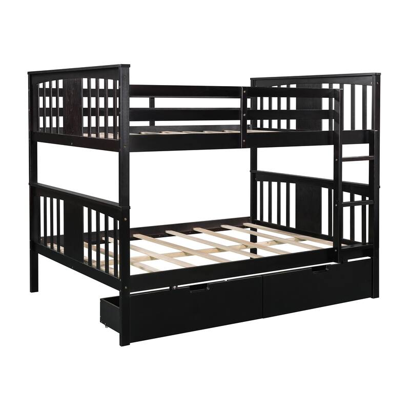 Full over Full Bunk Bed with Under-Bed Drawers and Ladder for Bedroom, Guest Room Furniture - Espresso