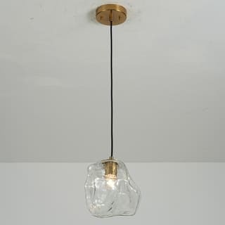 1-Light Modern Minimalist Brass Irregular Glass Pendant for Kitchen Island & Bedroom - 8.7 in. W x 8.7 in. H