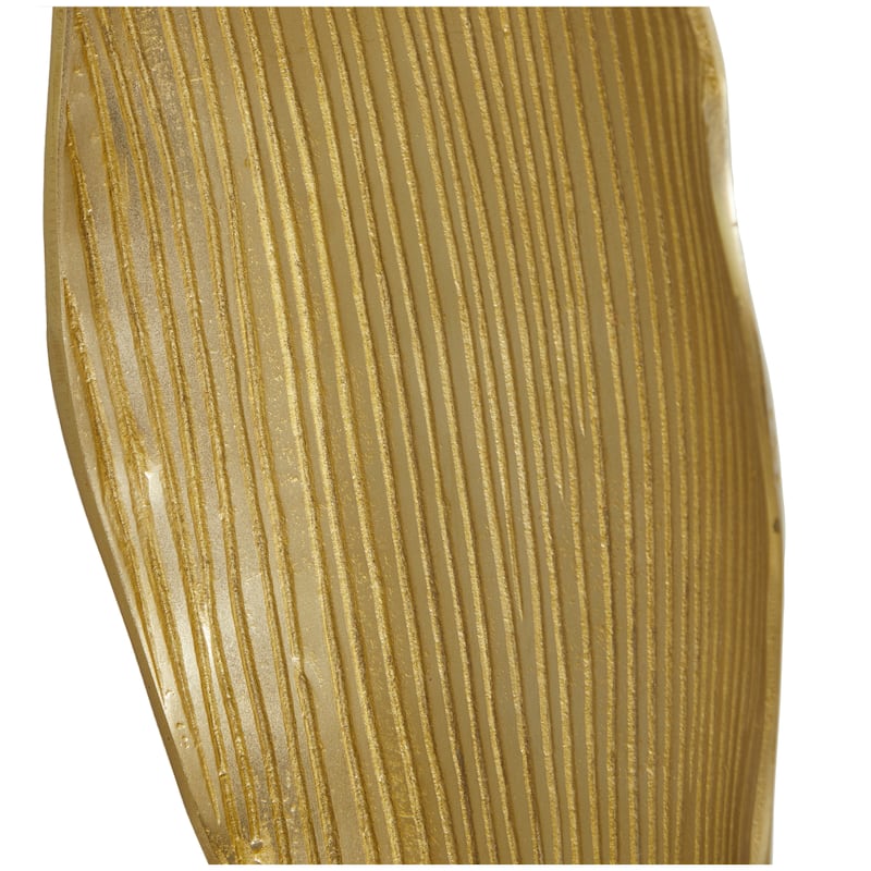 Gold Aluminum Metal Textured Leaf Abstract Sculpture with Black Marble Base
