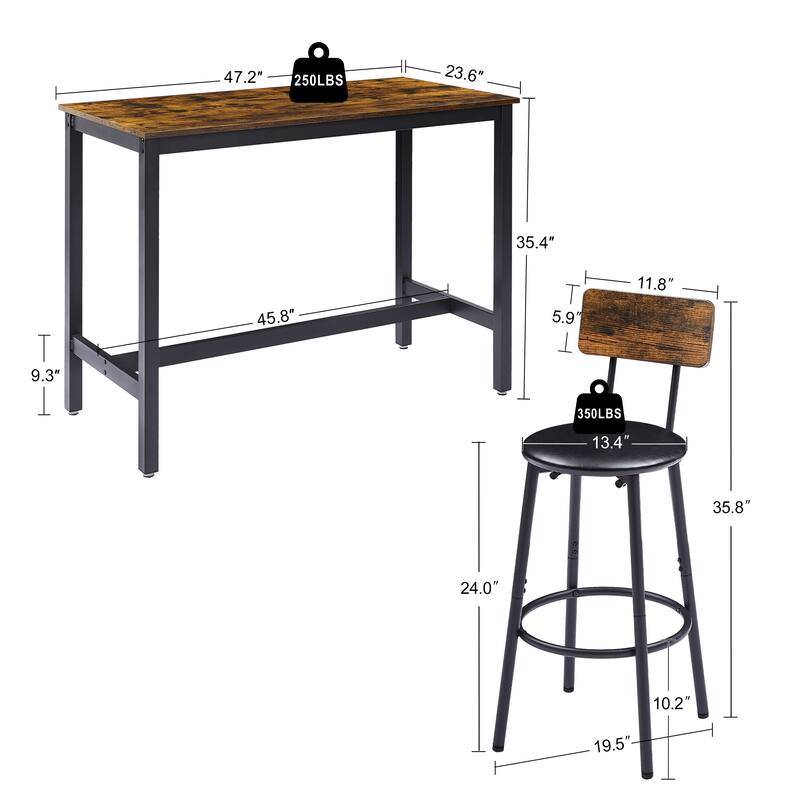 Bar Table Set with 4 Bar stools PU Soft seat with backrest, 47.24'' L x 23.62'' W x 35.43'' H