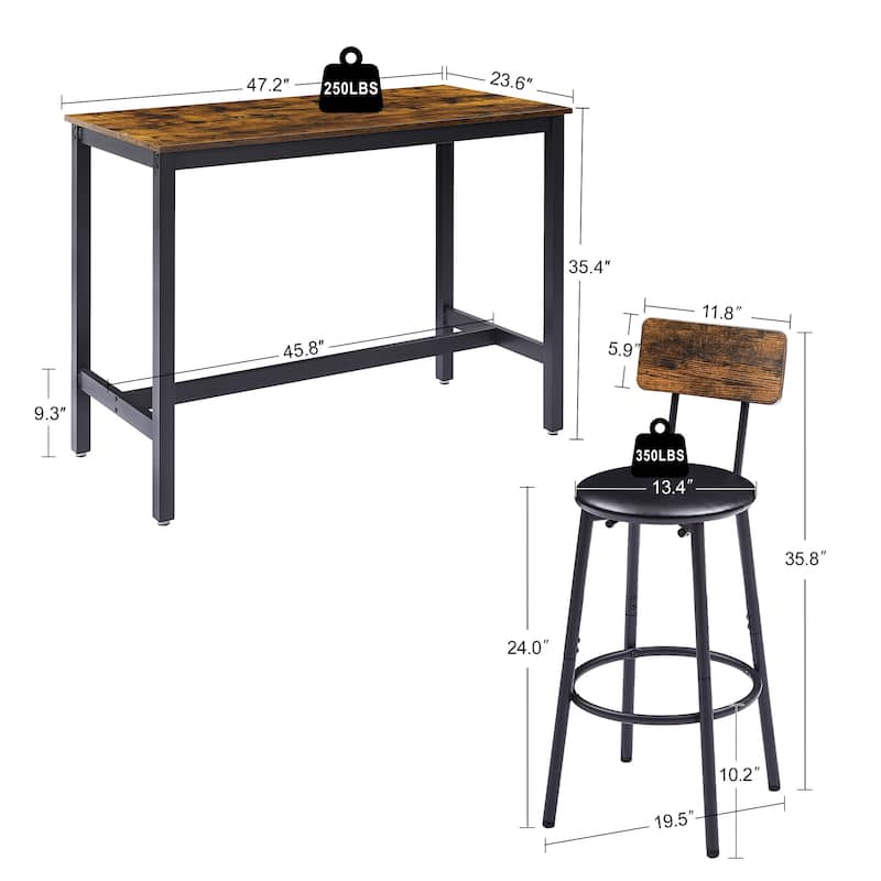 Industrial 5-Piece Metal Frame Bar Dining Set with 4 Stools