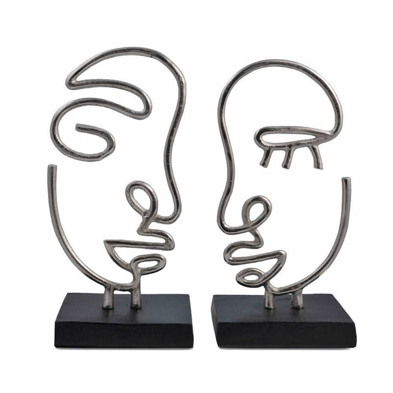 HomeRoots Set of Two Black and Silver Aluminum Tabletop Sculpture - 6' X '13' X '4.25