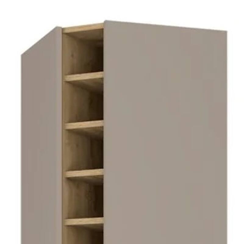 HomeRoots 72" Brown and Taupe Wood Corner Bar Cabinet With Four Doors