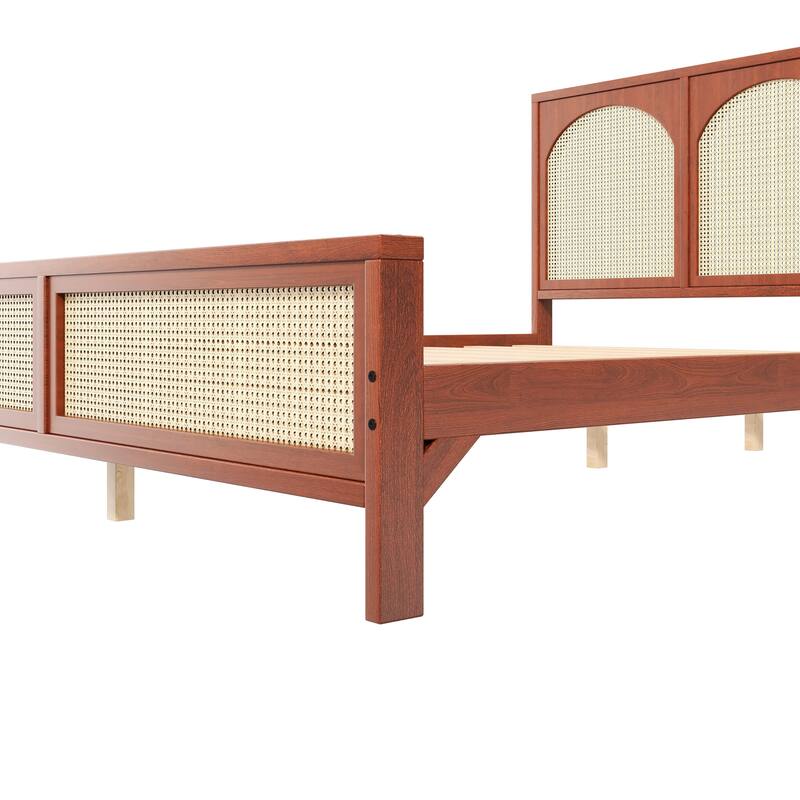 Rattan Inlay Wood Platform Bed by Harper&Bright Designs