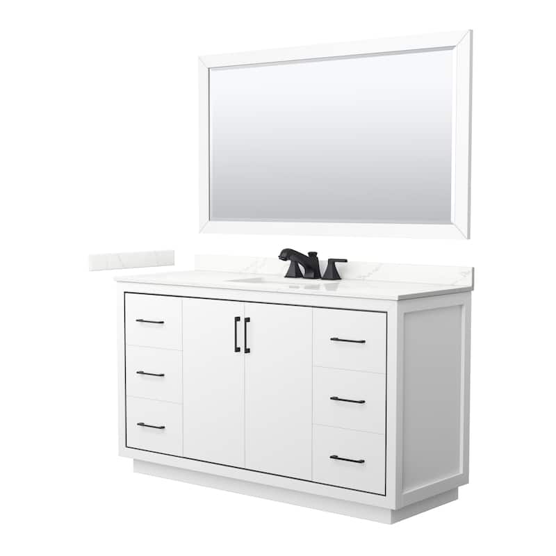 Icon 60-inch Single Vanity, Quartz Top, 58-inch Mirror - White, Black Trim, Giotto Quartz Top