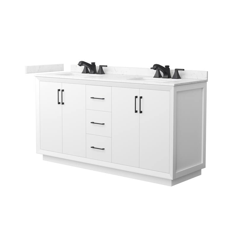 Wyndham Collection WCF4141-66D-VCA-US3MXX Strada 66" Free Standing - White / Carrara Cultured Marble Top / Matte Black