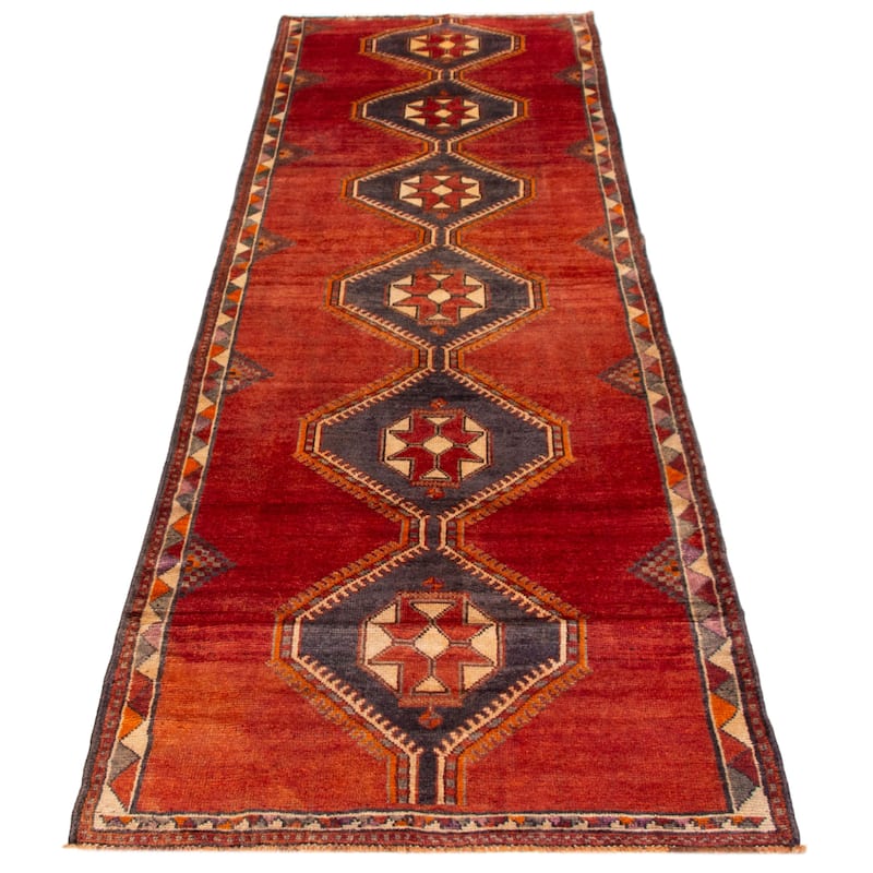 ECARPETGALLERY Hand-knotted Melis Vintage Red Wool Rug - 4'4 x 14'4