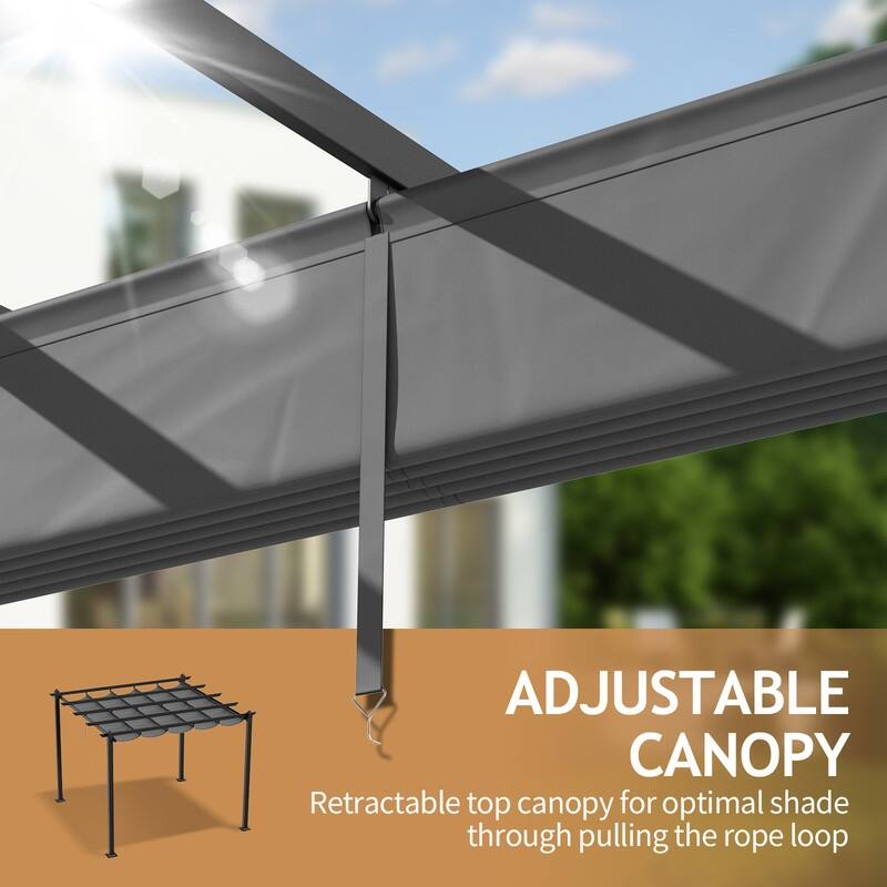 10x10 FT Dark Grey Metal Pergola with Adjustable Top Canopy