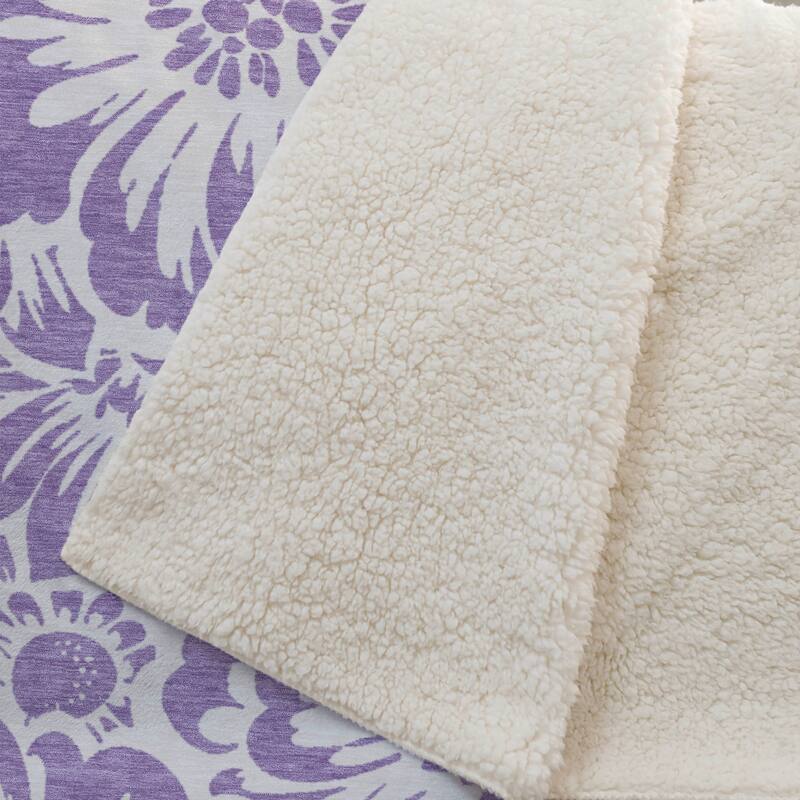 Premium Machine Washable Modern Floral Sherpa Throw Blanket