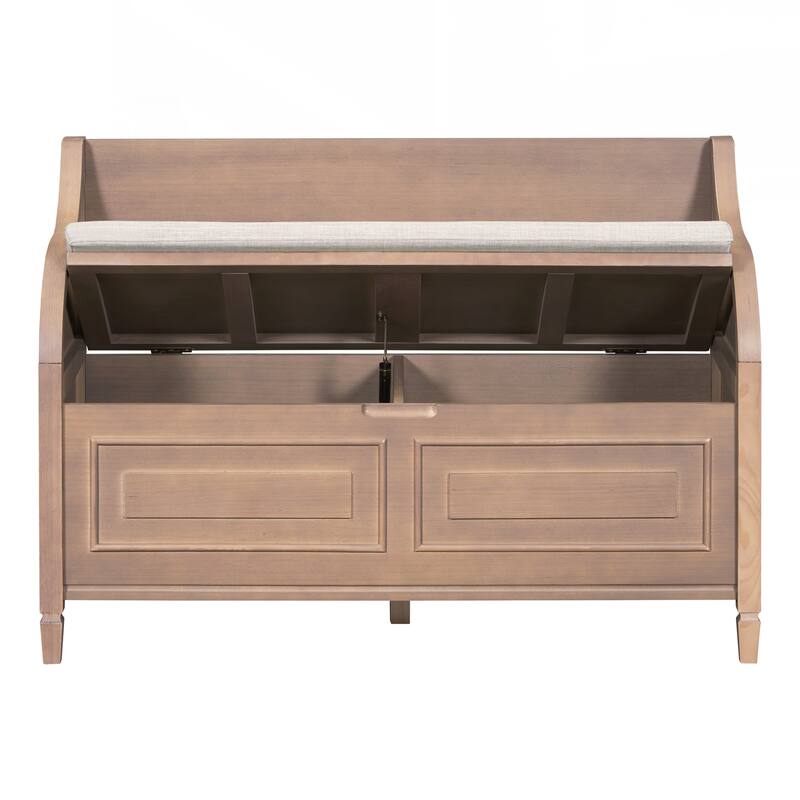 Rustic Style Solid wood Entryway Multifunctional Storage Bench with Safety Hinge