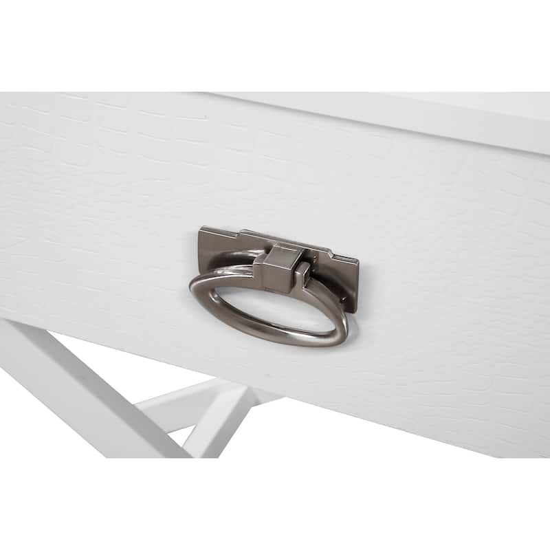 White Nightstand with Croc Textured Drawer Front, 25x27x16 Modern Bedside Table with Storage for Bedroom Essentials