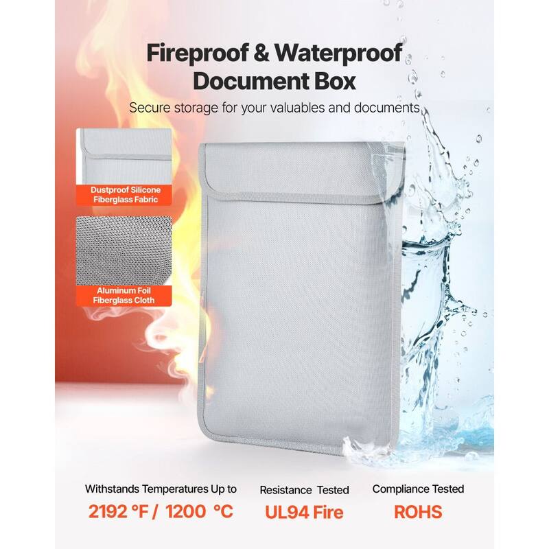 Grey Fireproof and Waterproof Document Bag with Two Compartments for Home and Office