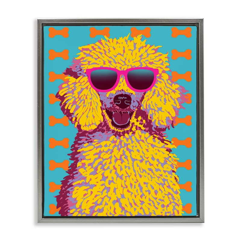Stupell Retro Pop Poodle Framed Floater Canvas Wall Art Design By Marcus Prime - 25 x 31 - Grey