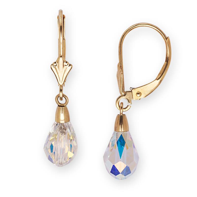 Curata 14k Gold Clear Briolette Crystal Lever Back Earrings - White