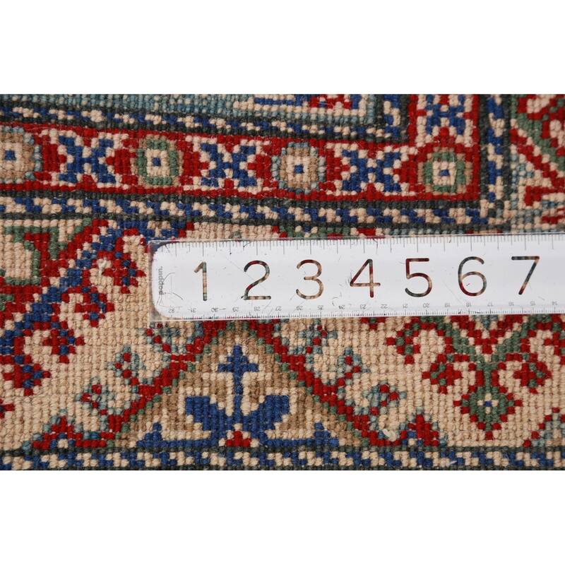 Geometric Blue Kazak Rug Hand-Knotted Accent Wool Carpet - 2'10"x 3'11"