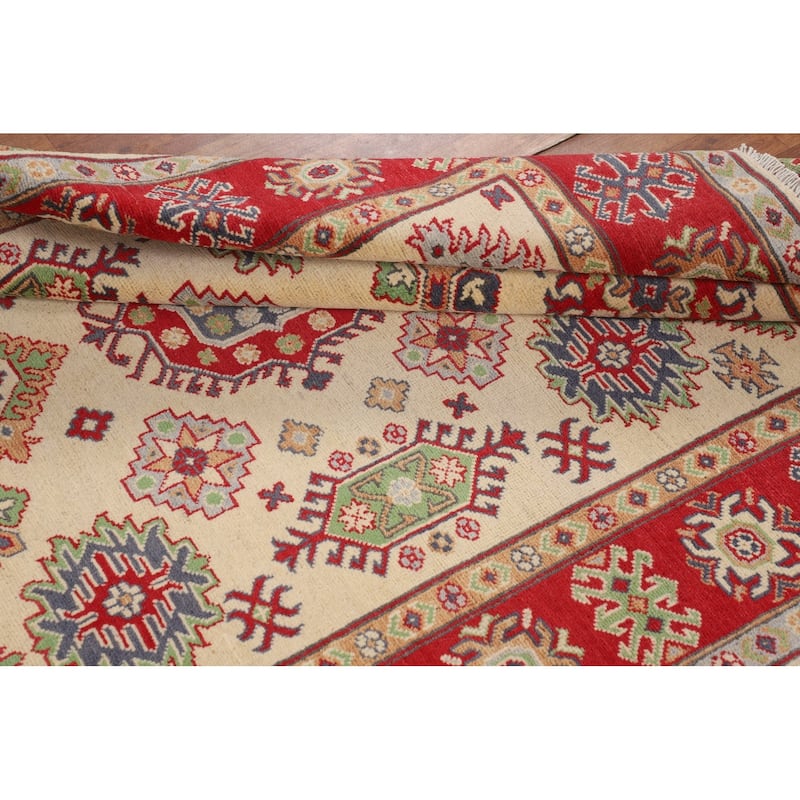 Geometric Kazak Oriental Area Rug Hand-Knotted Living Room Wool Carpet - 4'10" x 6'4"