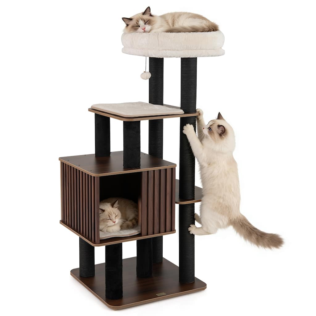 Gymax 53 5'' Tall Cat Tree for Indoor Cat Wooden Cat Tower Top Perch