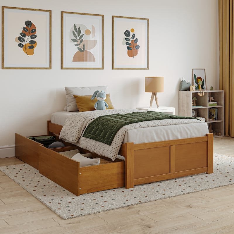 Concord Platform Bed with Footboard and Storage Drawers - Light Toffee - Twin