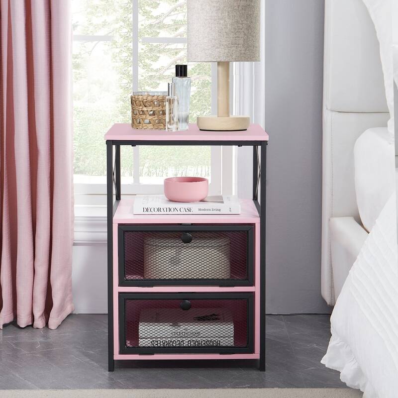 Javlergo Nightstand with 2 Drawers and Storage Shelf for Bedroom, Small Night Stands, Bed Side Table