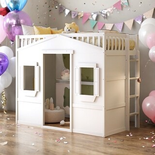Modern Twin Size House Loft Bed With Ladder and Guaranteed, Health and Comfort, Sturdy Construction & Unique Design