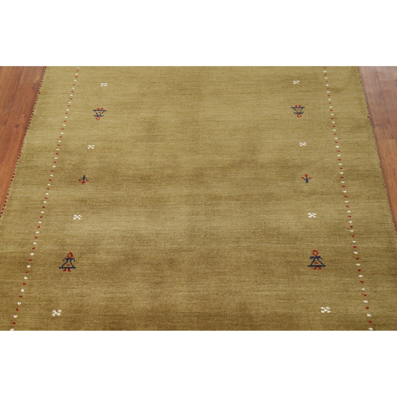 Green Gabbeh Oriental Rug Handmade Modern Wool Carpet - 3'11" x 5'11"