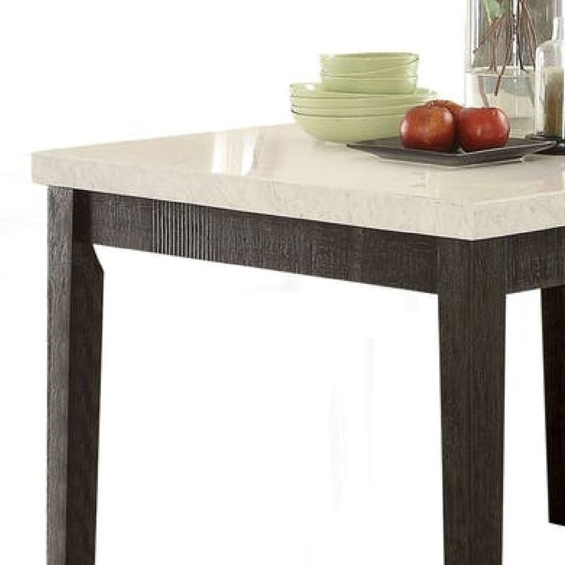 Wooden Counter Height Table With Marble Top, White and Black