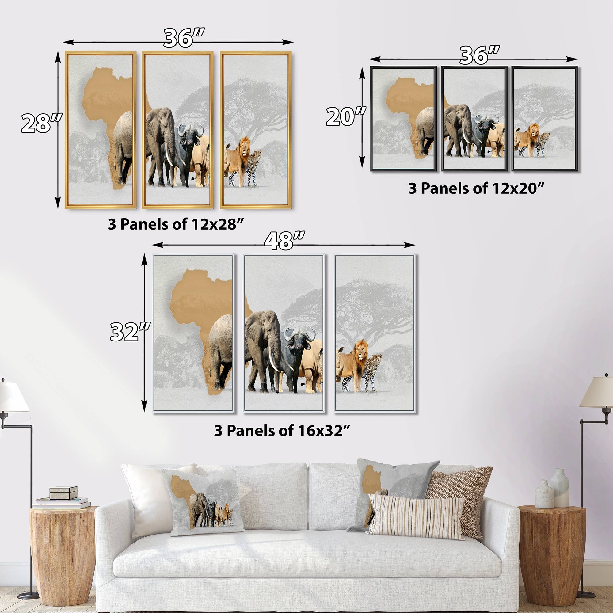 Designart "Big Five Animals in Africa" Animal Framed Canvas Wall Art