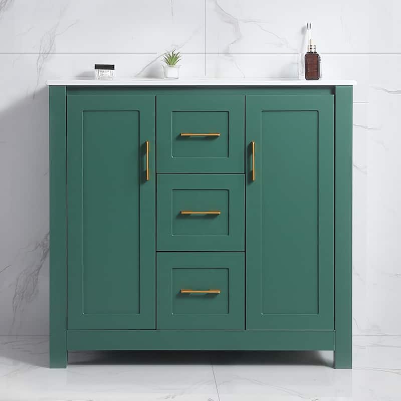 36"Freestanding Bathroom Vanity with Ceramic Sink - Green