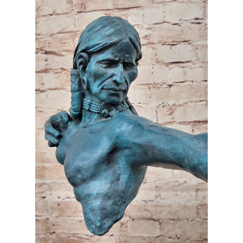 Native American Indian Bow Archer Abstract Bronze Statue Sculpture Blue Green Patina 33 Inches X 23 Inches