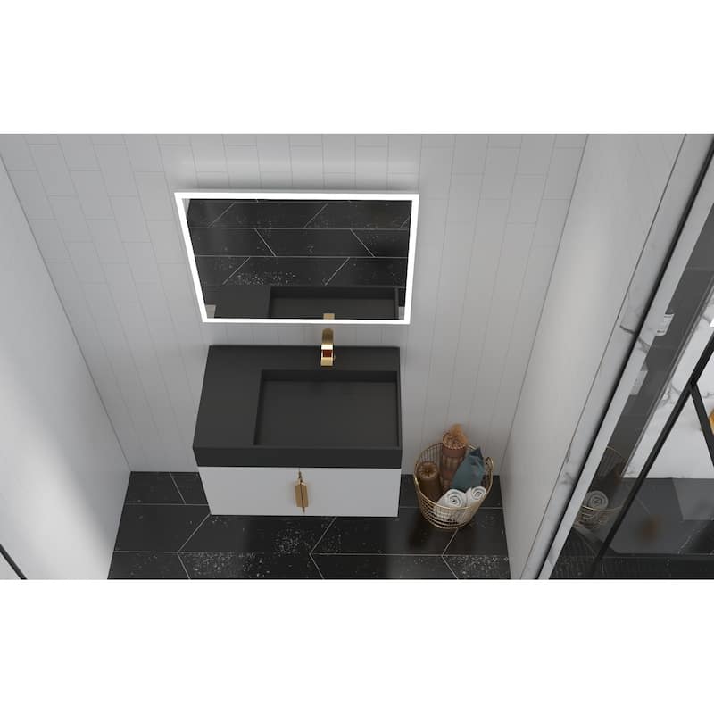 Amazon 30" Wall Mounted Bathroom Right Basin Vanity Set w/ Black Top