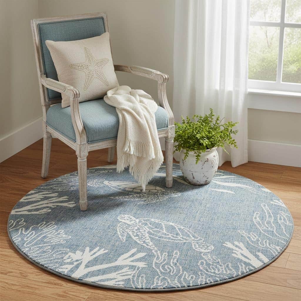 HomeRoots Nautical Coastal Round Area Rug - 5' Round