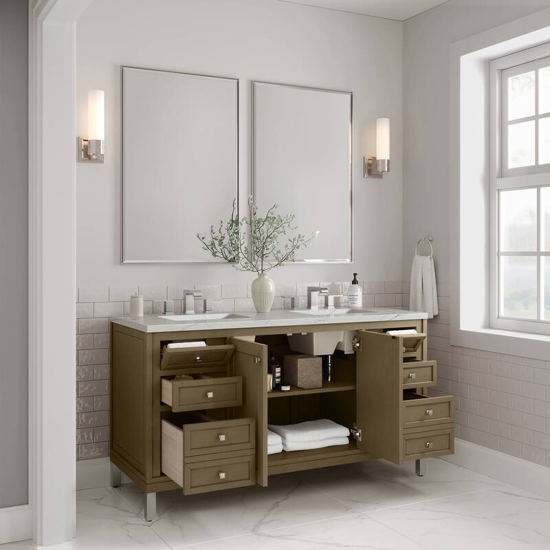 Chicago 60" Double Vanity, Walnut Whisper