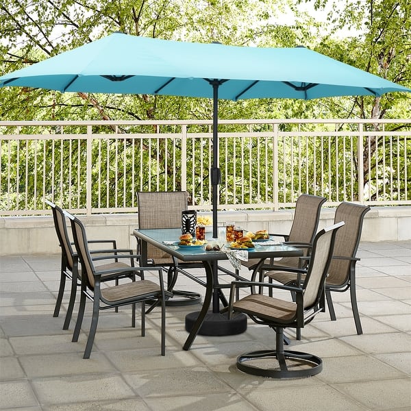 big patio umbrella for sale 11' Octagon Offset Brown Frame Beige Canopy it comes with 36 LED lights (3 on each rib) powered by 3 solar panels Ainfox 13ft Large Patio Umbrella
