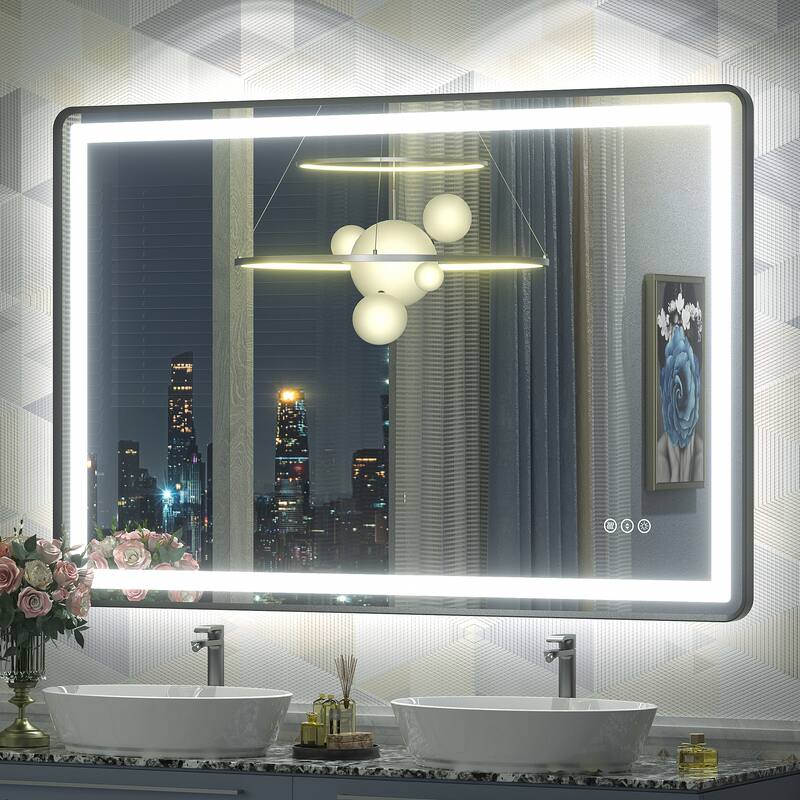 UL Certified Black Metal Framed LED Front Light and Backlit Anti-Fog Wall Bathroom/ Vanity Mirror