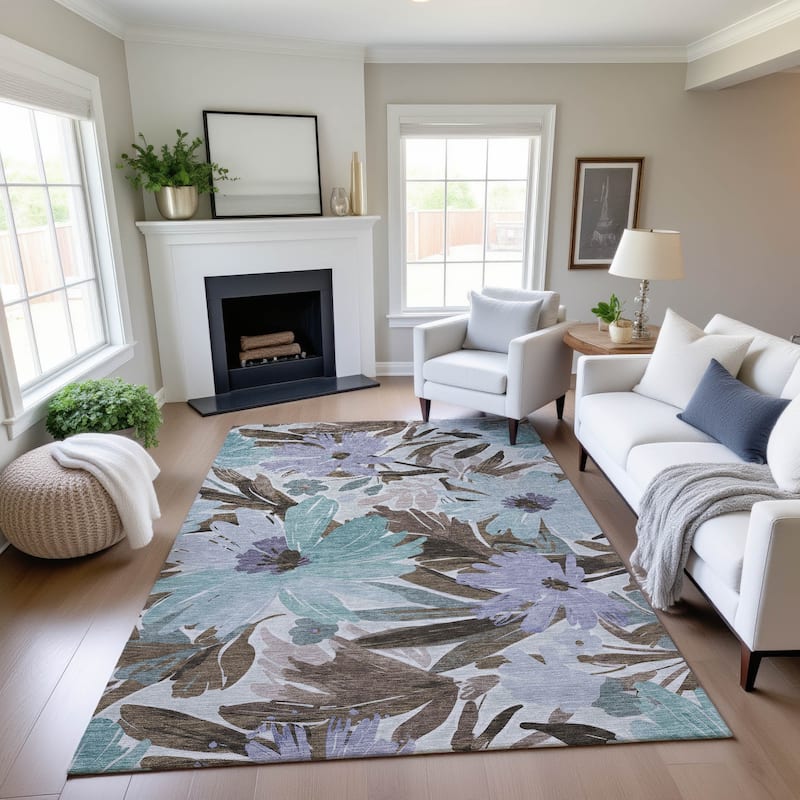 Premium Washable Super Soft Casual Floral Mayfield Rug - Taupe - 10' x 14'