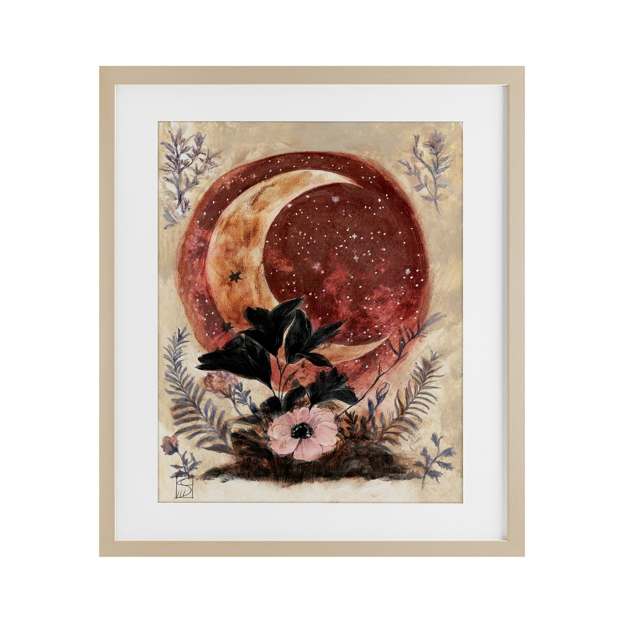 Stupell Crescent Moon & Florals Under Glass Framed Design By Sara Culpepper