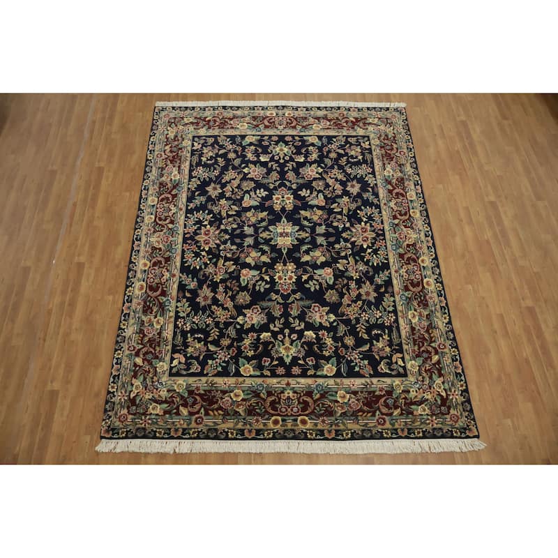 Hand Knotted Oriental 100% Wool Carpet Traditional All-Over Black Aubusson Area Rug - 10' 2'' X 7' 10''