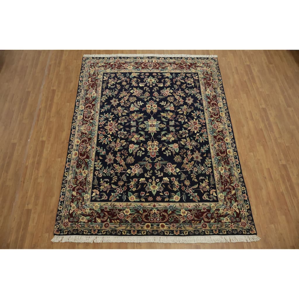 Hand Knotted Oriental 100% Wool Carpet Traditional All-Over Black Aubusson Area Rug - 10' 2'' X 7' 10''