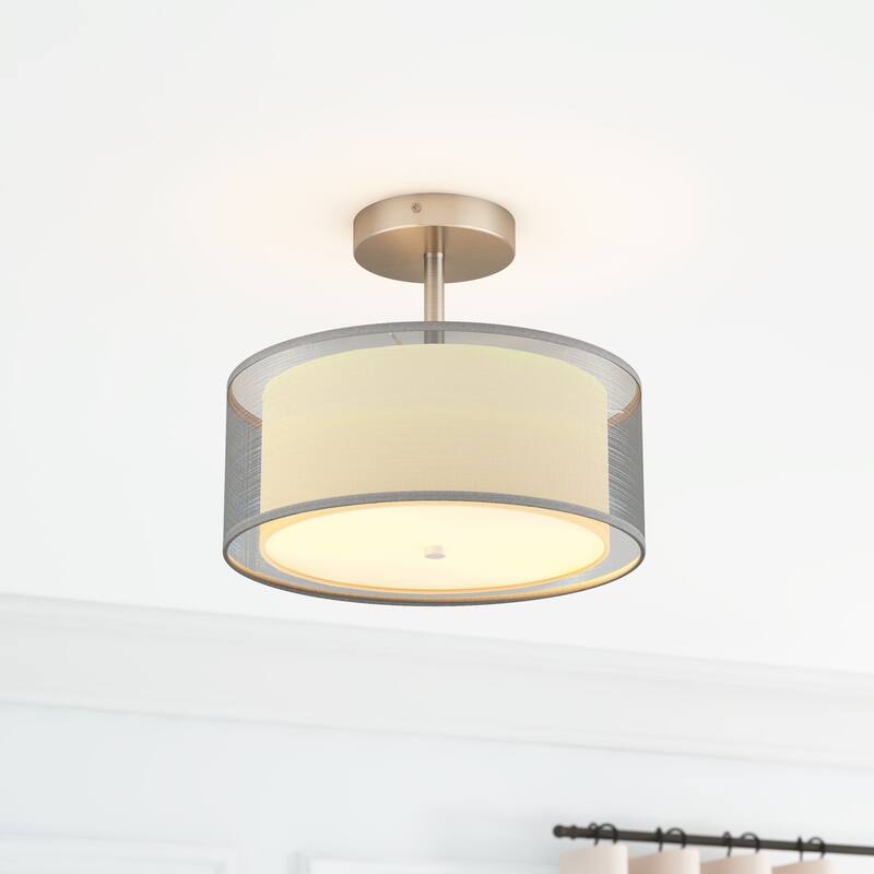 Modern Brushed Nickel 3-Light Semi Flush Mount Ceiling Lighting Fixture