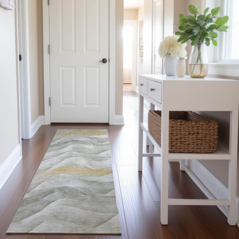 Premium Washable Super Soft Modern Waves Mayfield Rug - Silver - 2'3" x 7'6"