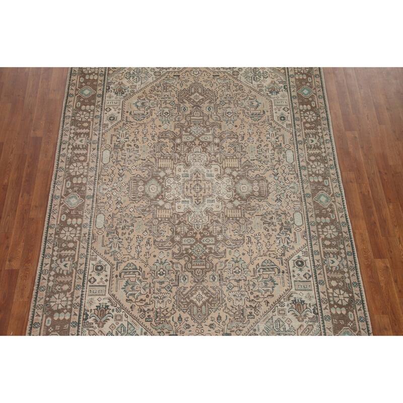 Hand Knotted Oriental 100% Wool Carpet Traditional Medallion Peach Tabriz Area Rug - 9' 9'' X 6' 5''