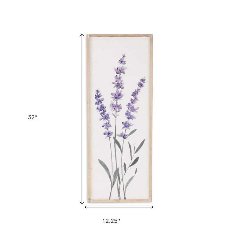 HomeRoots 32" X 12" Natural White And Lavender Floral Wood Framed Art