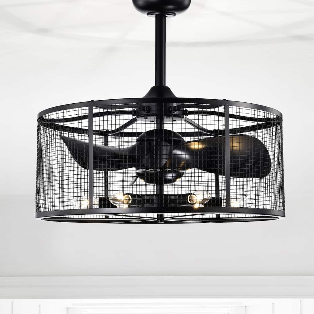 Anlo 23 Inch Matte Black 6-Light 3-Blades Ceiling Fandelier with Remote