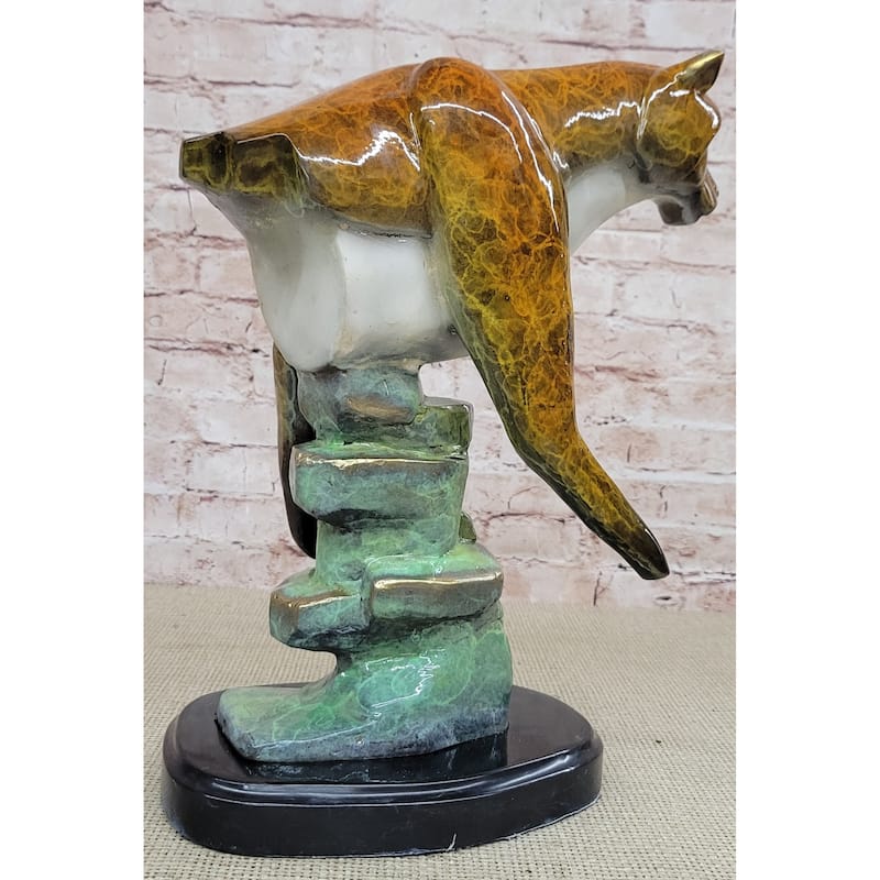 Bronze Metal Cougar Mountain Lion W/ Glazed Patina Finish Statue Sculpture Limited Edition 14 Inches X 10 Inches