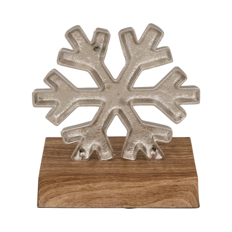 6" Silver Snowflake on Wood Look Base Christmas Stocking Holder