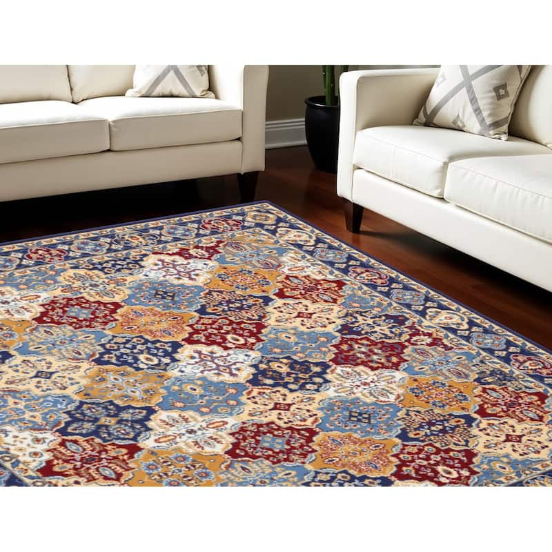 Power Loomed Distressed Floral Non Skid Stain Resistant Area Rug - 144' X '102' X '0.5 - 144' X '102' X '0.5 - Oxford Blue - Rectangle