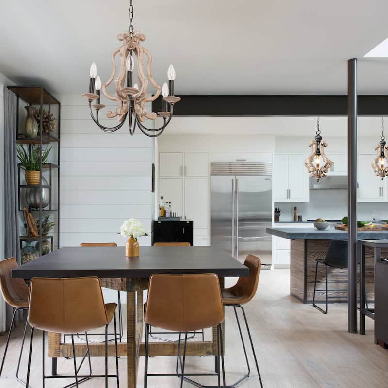 Oaks Aura Rustic Wood Pendant Light Kitchen Island Light, Farmhouse Hallway Chandelier, Dining Pendant Light