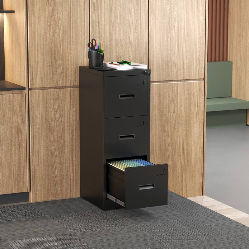 3 Drawer Metal Vertical File Cabinet with Lock and Card Slot File Cabinet for A4 Legal/Letter Size Narrow File Cabinet Locked