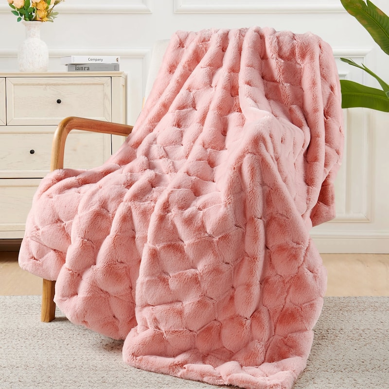 Christmas jacquard imitativerabbit fauxfur throw 50"x60"
