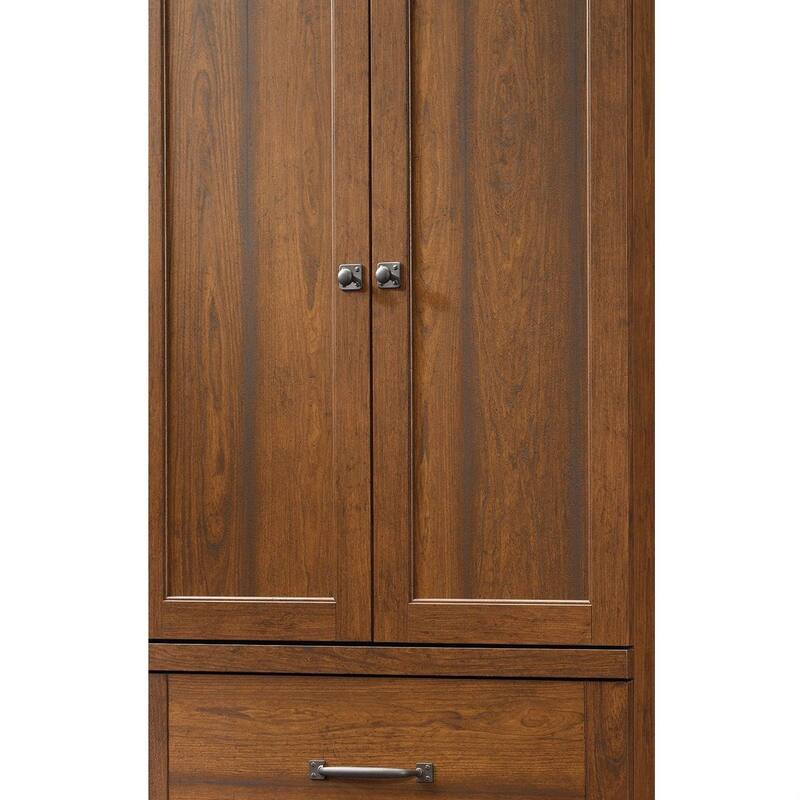 Medium Brown Cherry Wood Bedroom Wardrobe Armoire with Garment Rod and Drawer Storage - 33.4"W x 21.1"D x 65.9"H